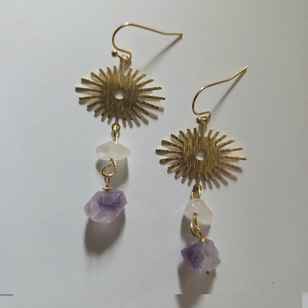 Sunburst Gold and Purple Stone Earrings